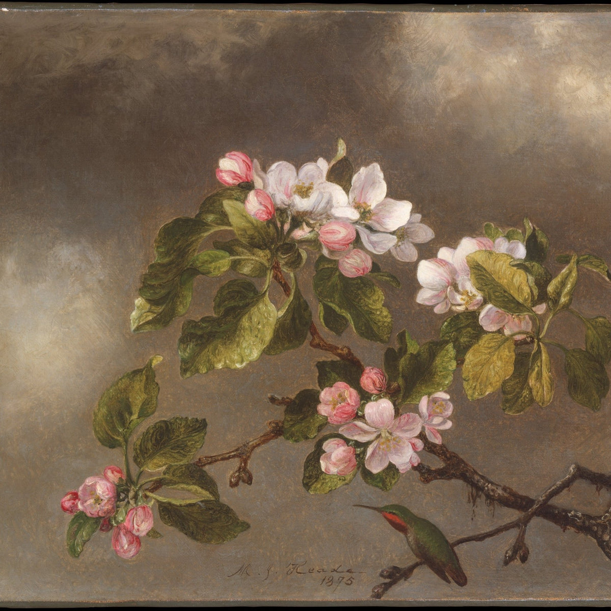 Floral Oil Painting - Apple Blossoms and Hummingbird Still Life - Oil Painting Haven