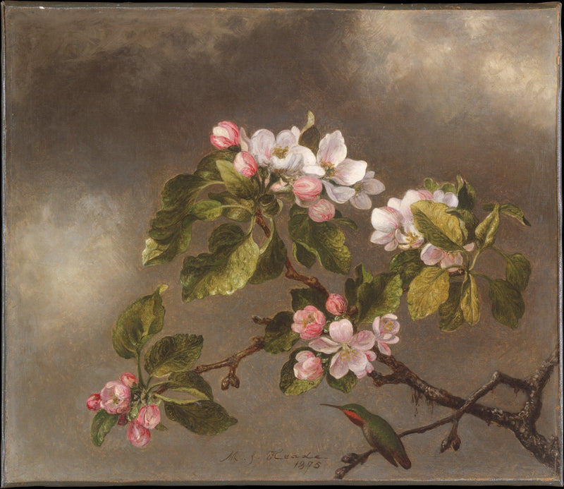 Floral Oil Painting - Apple Blossoms and Hummingbird Still Life - Oil Painting Haven