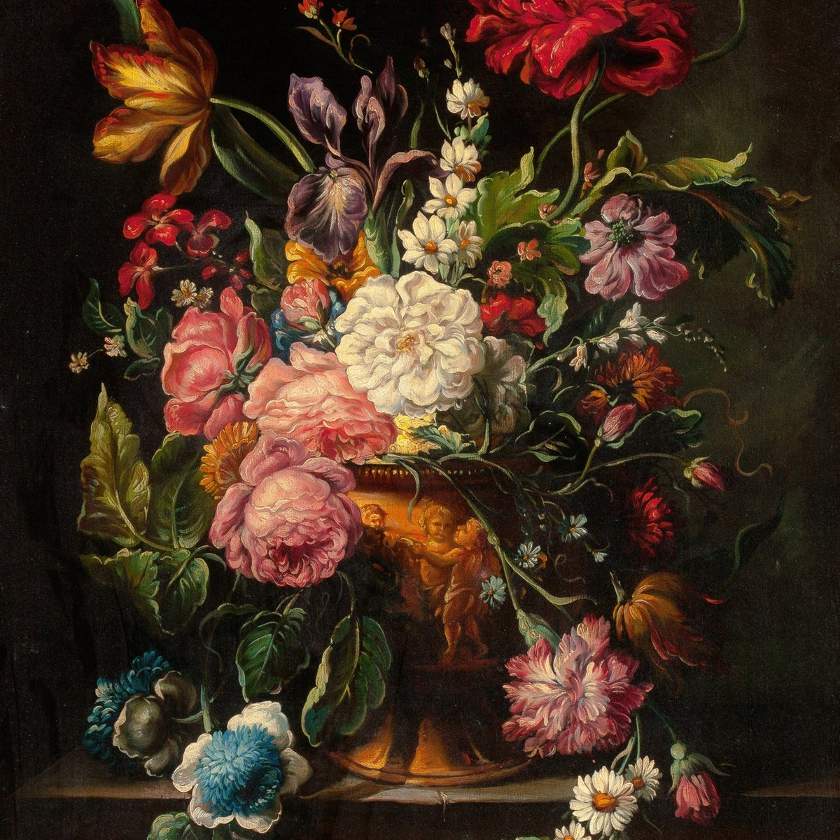 Floral Oil Painting - Baroque Bouquet in an Ornate Vase