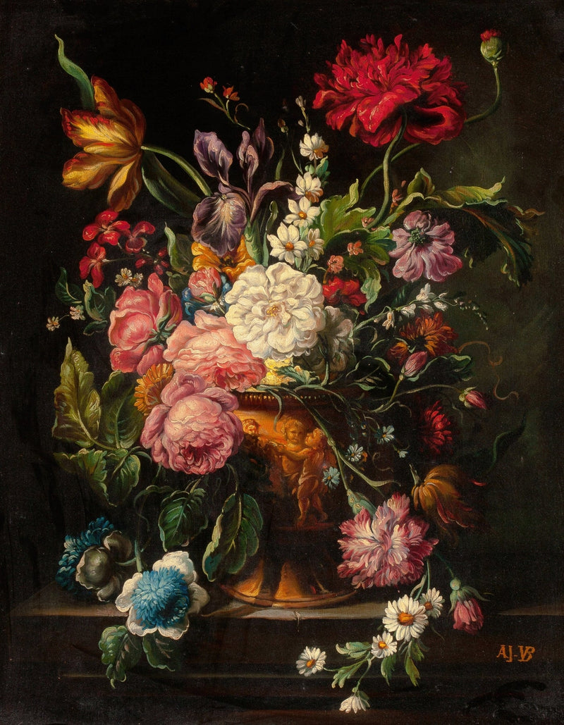 Floral Oil Painting - Baroque Bouquet in an Ornate Vase