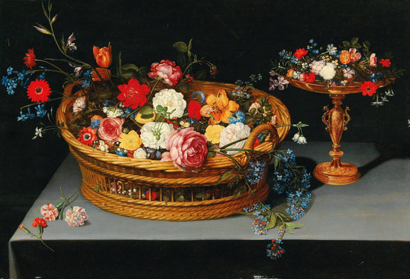 Floral Oil Painting - Basket Still Life Hand - Painted Canvas Art - Oil Painting Haven