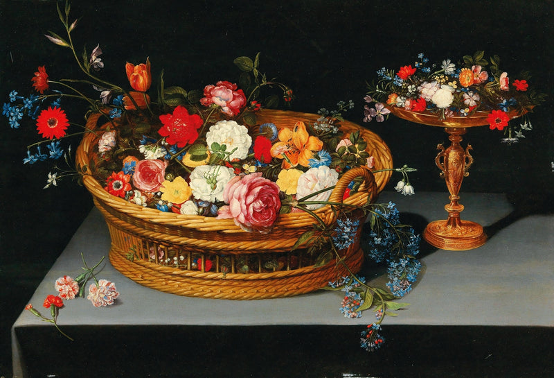 Floral Oil Painting - Basket Still Life Hand - Painted Canvas Art - Oil Painting Haven