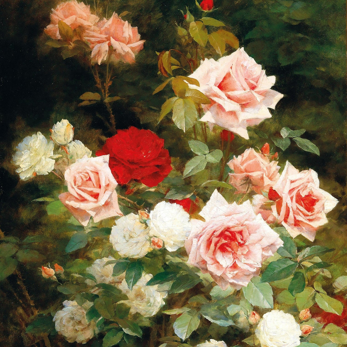 Floral Oil Painting - Blooming Rose Garden Hand - Painted Canvas - Oil Painting Haven
