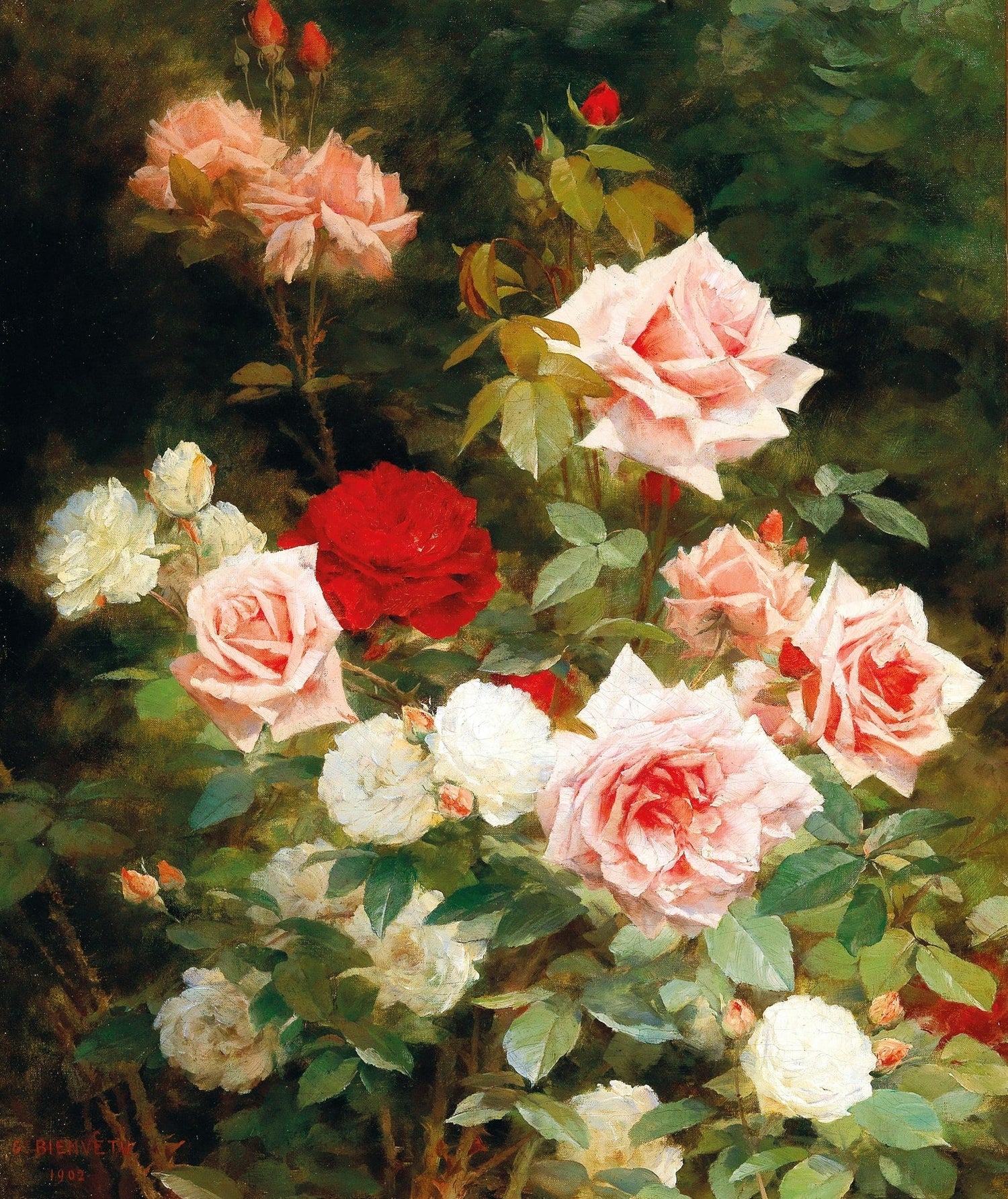 Floral Oil Painting - Blooming Rose Garden Hand - Painted Canvas - Oil Painting Haven