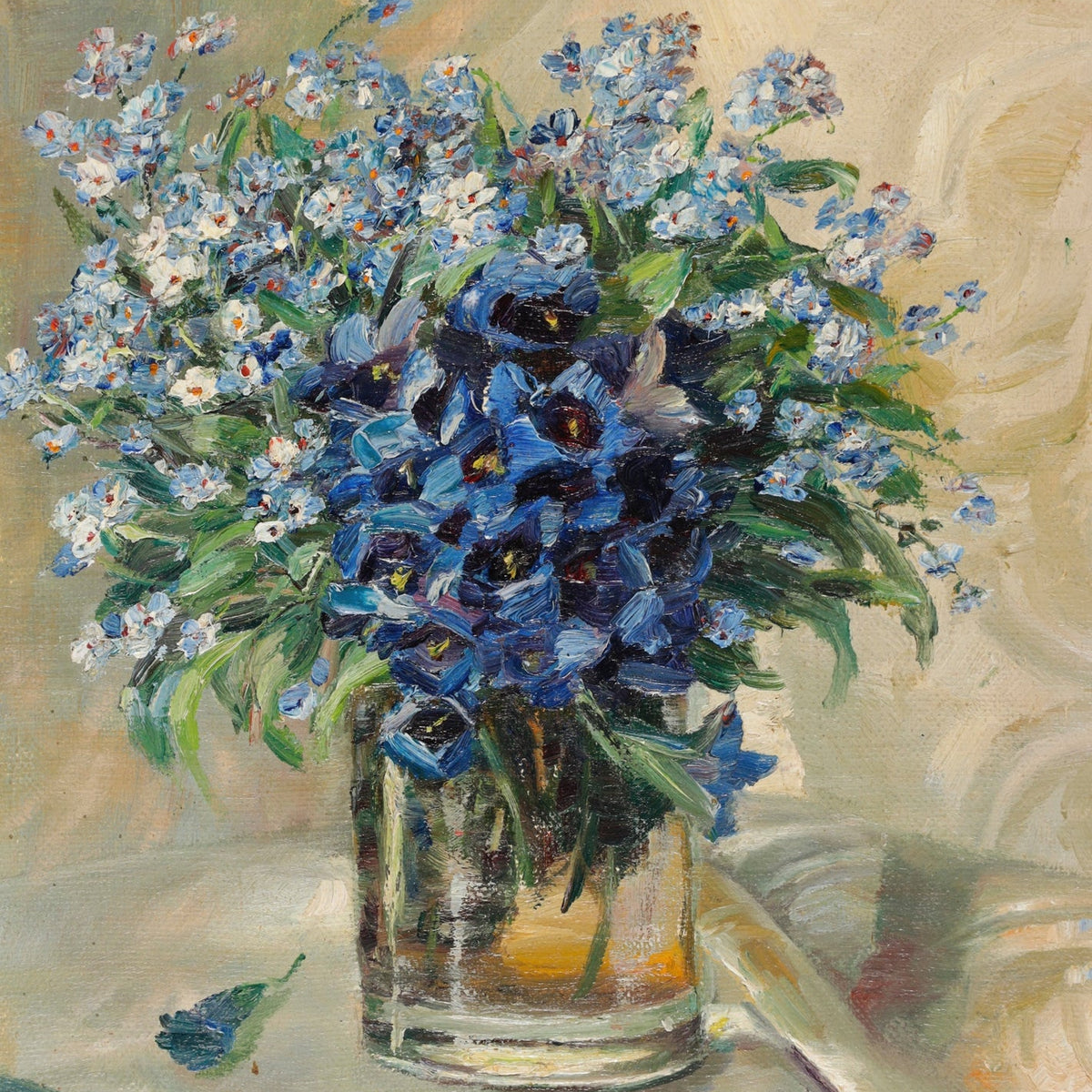 Floral Oil Painting - Blue Flower Bouquet Hand - Painted Canvas - Oil Painting Haven