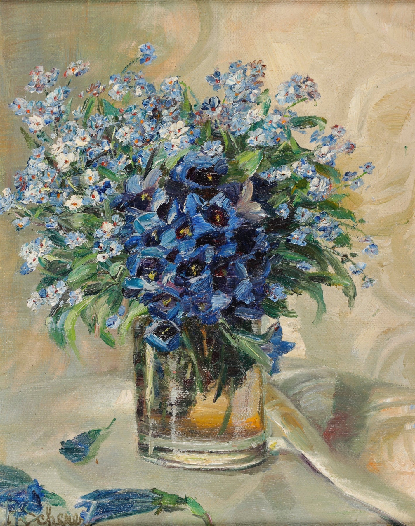 Floral Oil Painting - Blue Flower Bouquet Hand - Painted Canvas - Oil Painting Haven