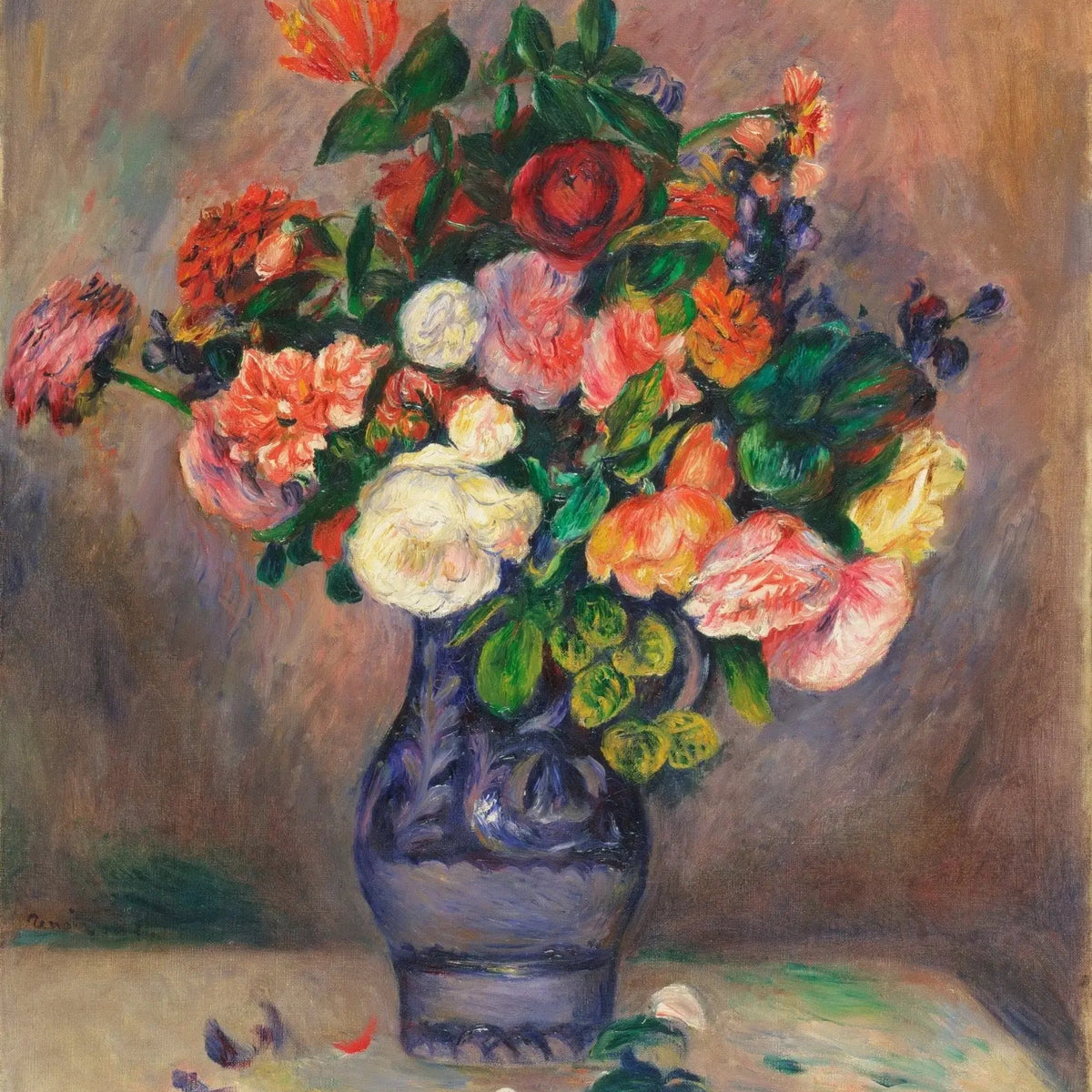 Floral Oil Painting - Bouquet in Blue Vase - Oil Painting Haven