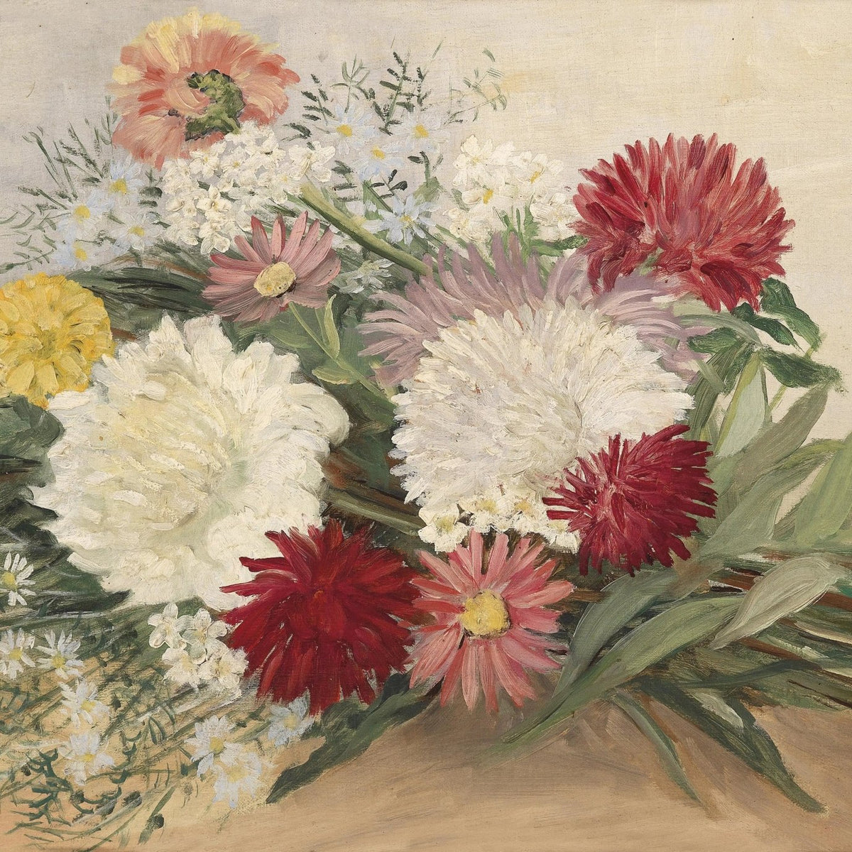 Floral Oil Painting - Bouquet of Mixed Colorful Blooms - Oil Painting Haven