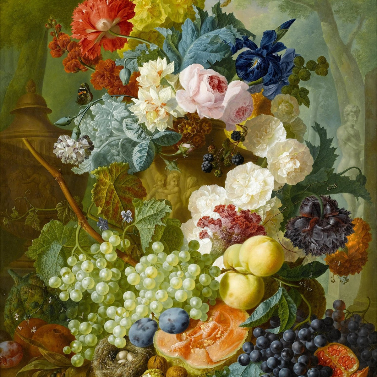 Floral Oil Painting - Bouquet with Fruits and Nest - Oil Painting Haven