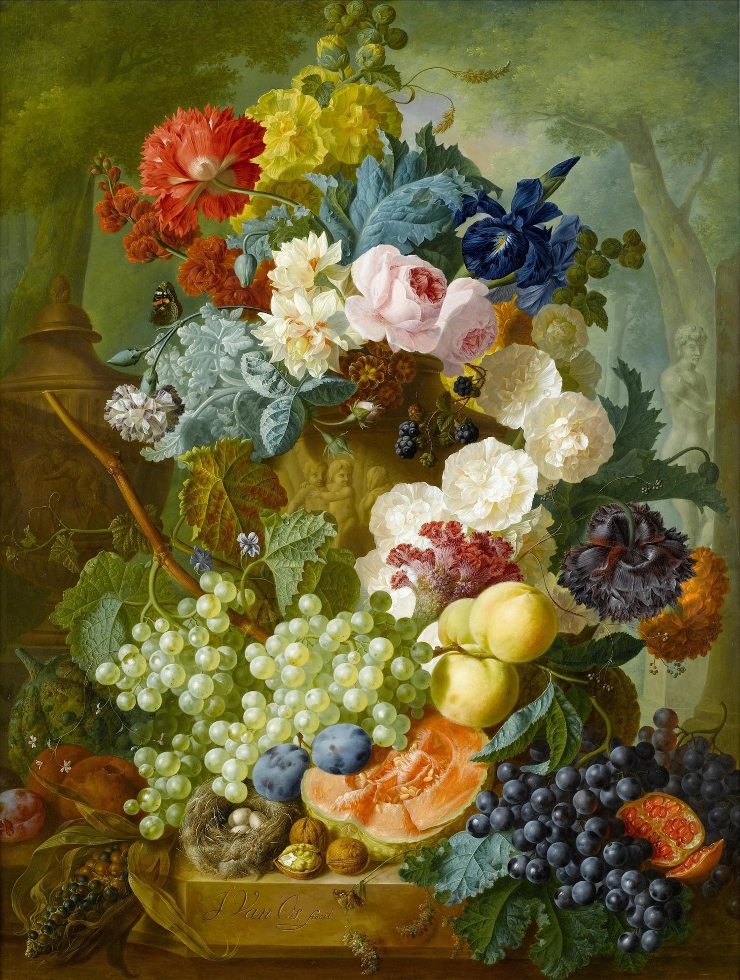 Floral Oil Painting - Bouquet with Fruits and Nest - Oil Painting Haven