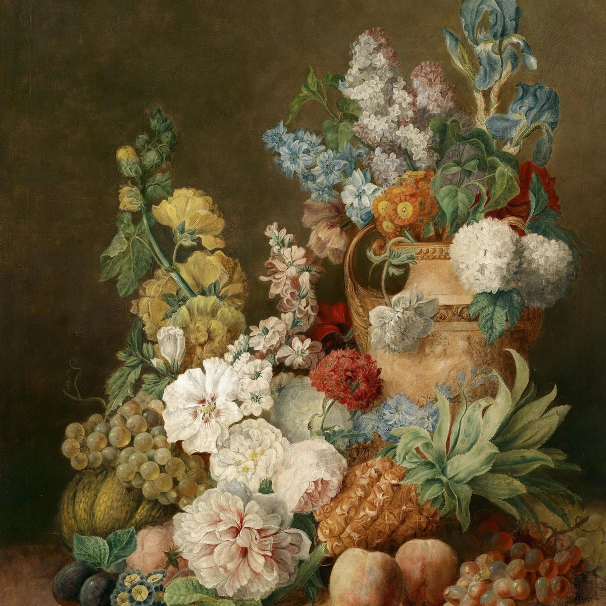 Floral Oil Painting - Bouquet with Fruits and Pineapple - Oil Painting Haven
