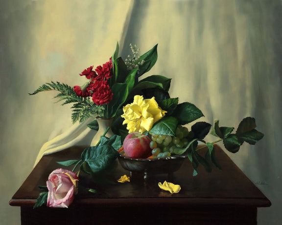 Floral Oil Painting - Bouquet with Fruits - Oil Painting Haven