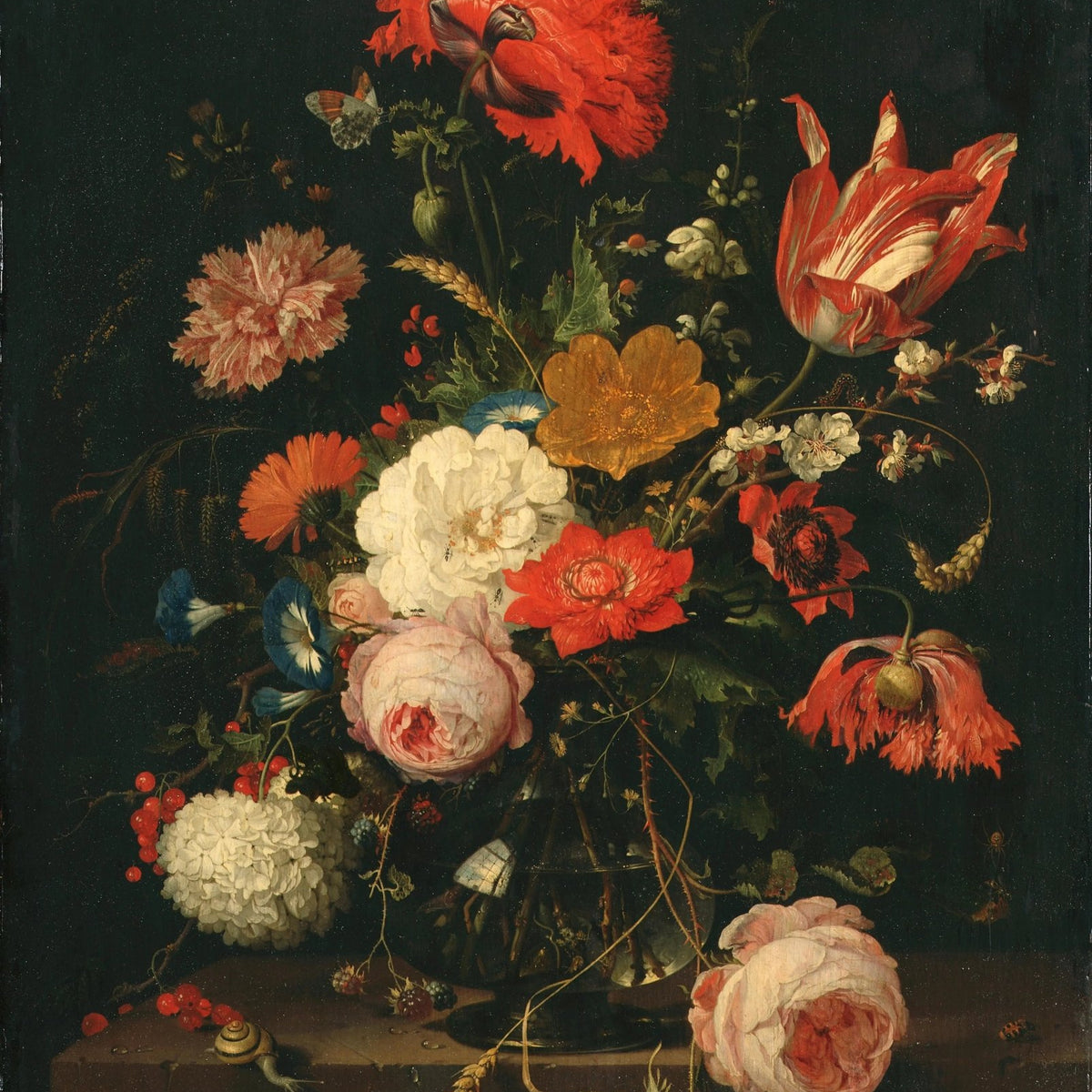 Floral Oil Painting - Bouquet with Insects and Berries - Oil Painting Haven