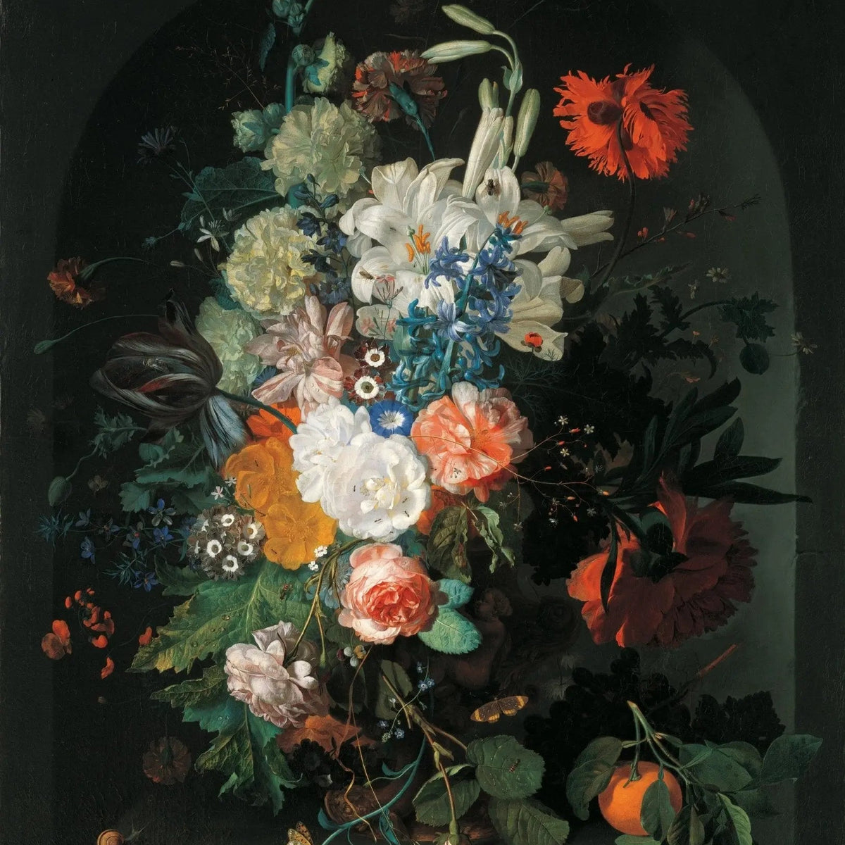 Floral Oil Painting - Bouquet with Orange and Insects - Oil Painting Haven