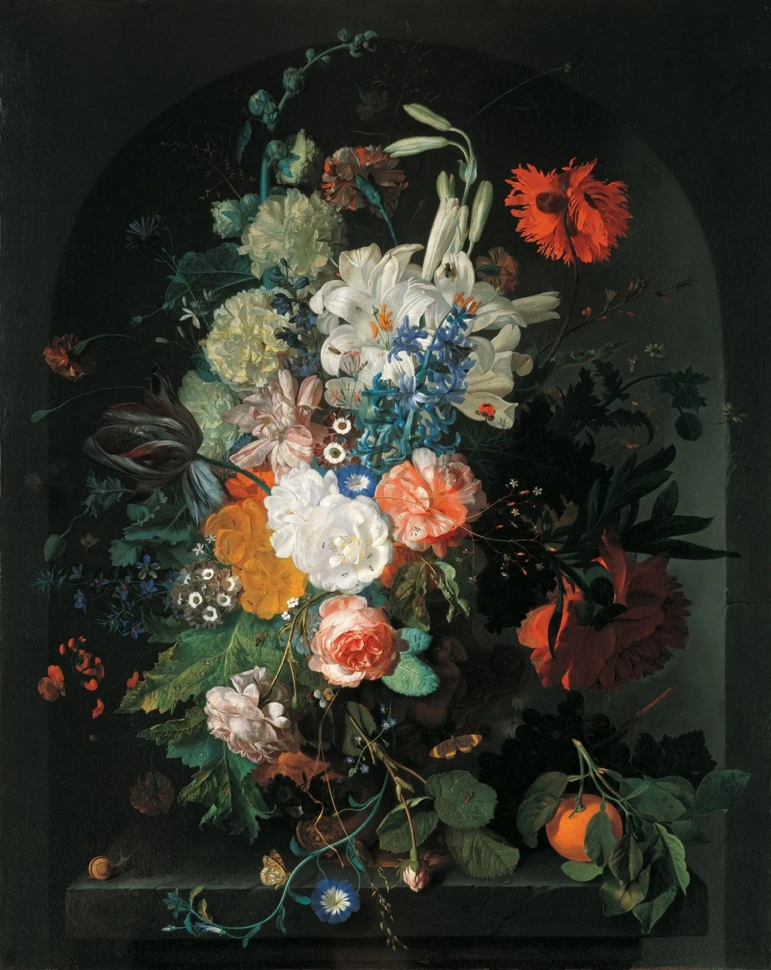 Floral Oil Painting - Bouquet with Orange and Insects - Oil Painting Haven