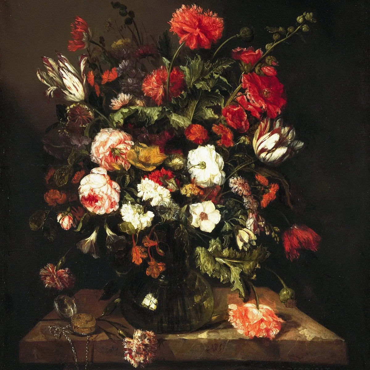 Floral Oil Painting - Bouquet with Pocket Watch - Oil Painting Haven