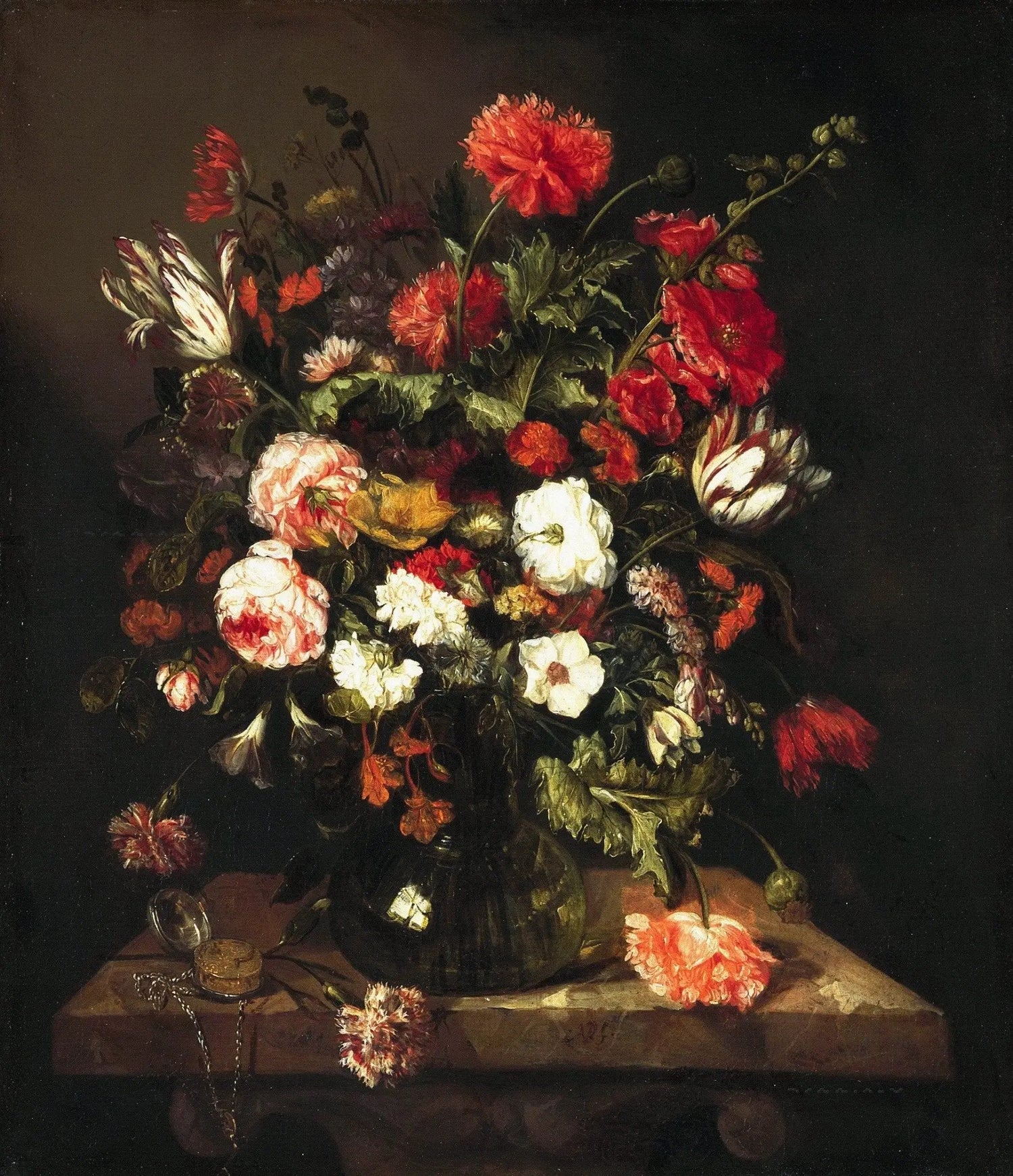 Floral Oil Painting - Bouquet with Pocket Watch - Oil Painting Haven