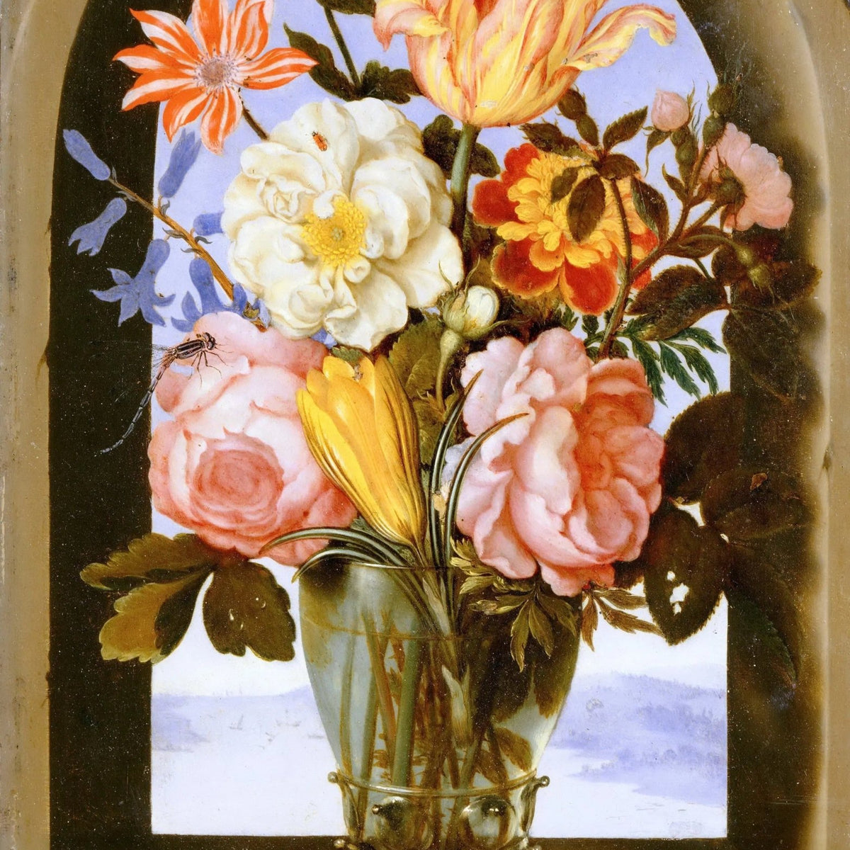 Floral Oil Painting - Bouquet with Roses and Tulips by Window - Oil Painting Haven