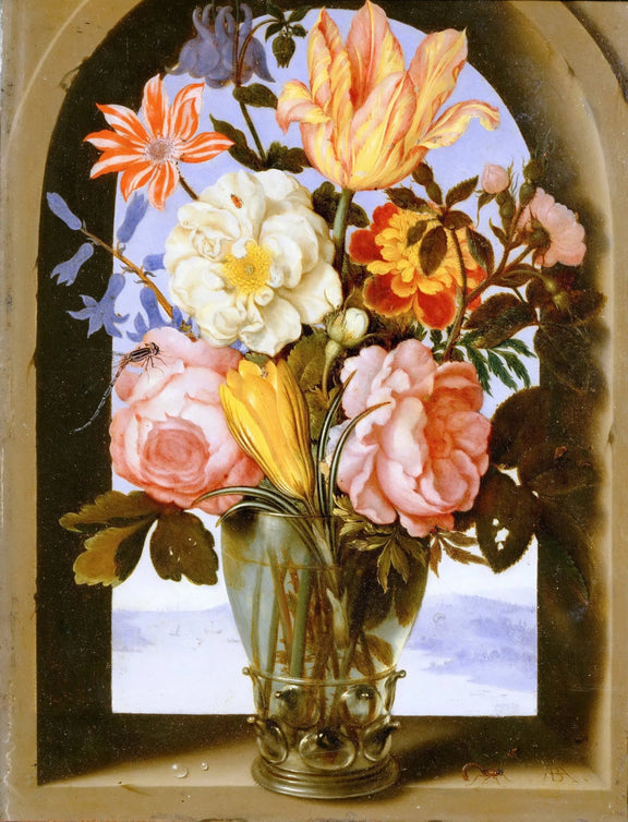 Floral Oil Painting - Bouquet with Roses and Tulips by Window - Oil Painting Haven