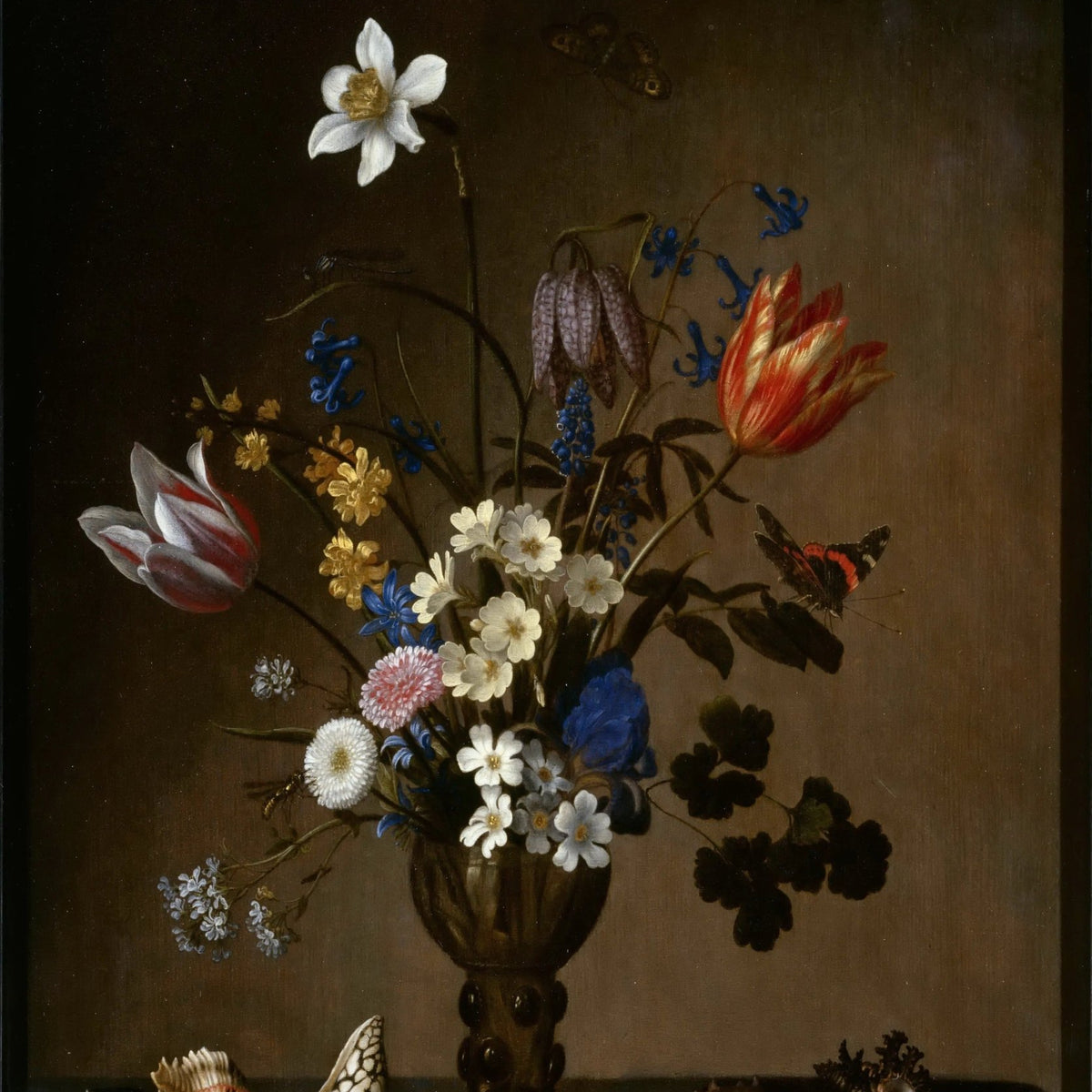 Floral Oil Painting - Bouquet with Shells and Butterflies - Oil Painting Haven