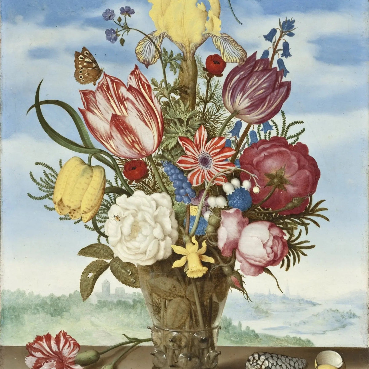 Floral Oil Painting - Bouquet with Shells and Insects - Oil Painting Haven