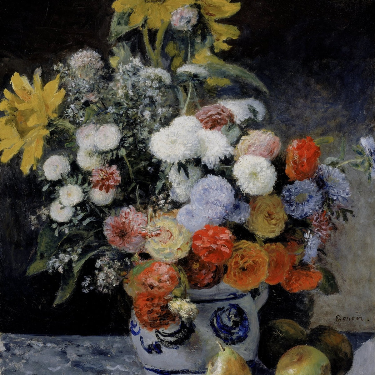 Floral Oil Painting - Bouquet with Sunflowers and Fruit - Oil Painting Haven