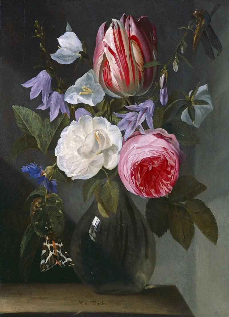 Floral Oil Painting - Bouquet with Tulip, Roses, and Insects - Oil Painting Haven