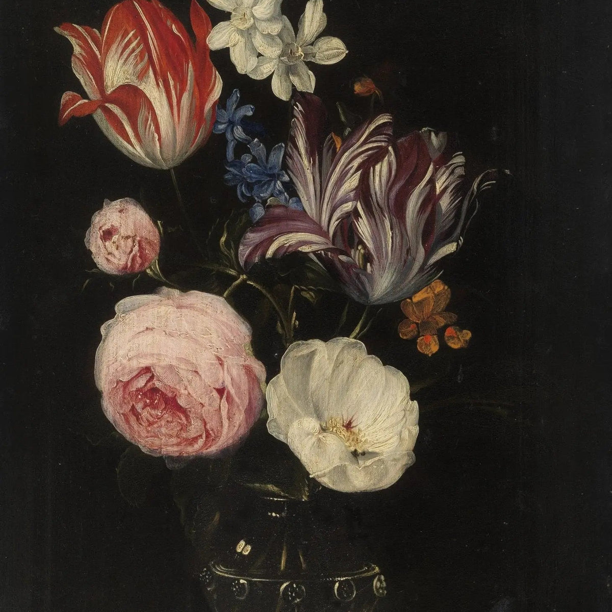 Floral Oil Painting - Bouquet with Tulips, Roses, and Butterfly - Oil Painting Haven