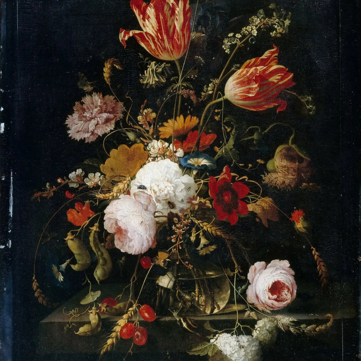 Floral Oil Painting - Bouquet with Tulips, Roses, and Fruits - Oil Painting Haven