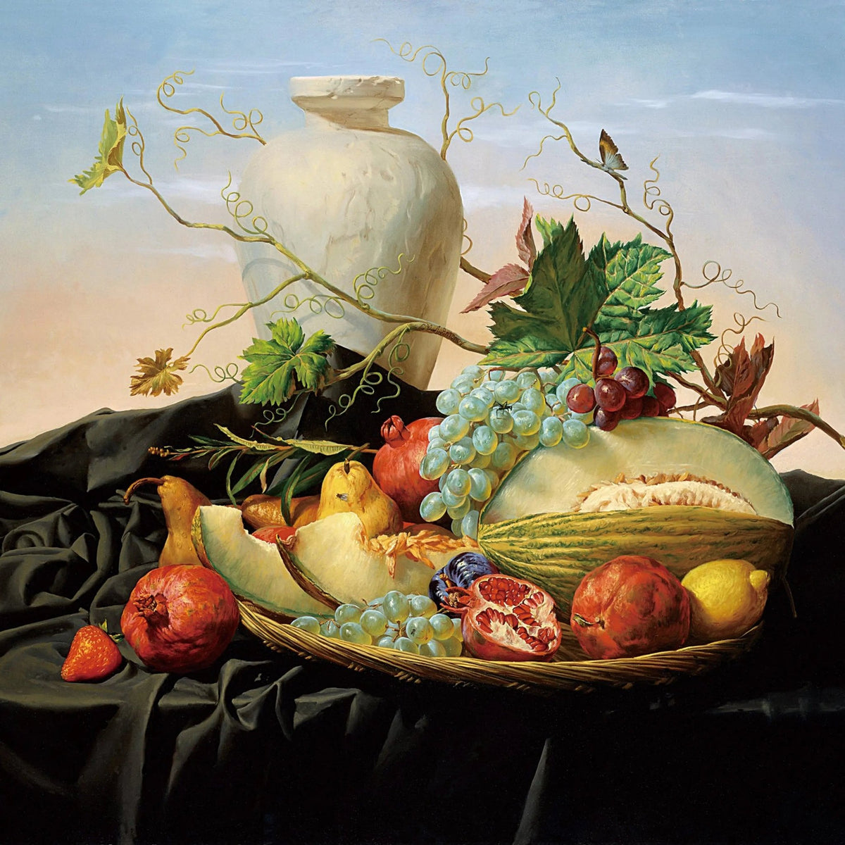 Floral Oil Painting - Carnations Arrangement with Fruits and Tableware Wall Art - Oil Painting Haven