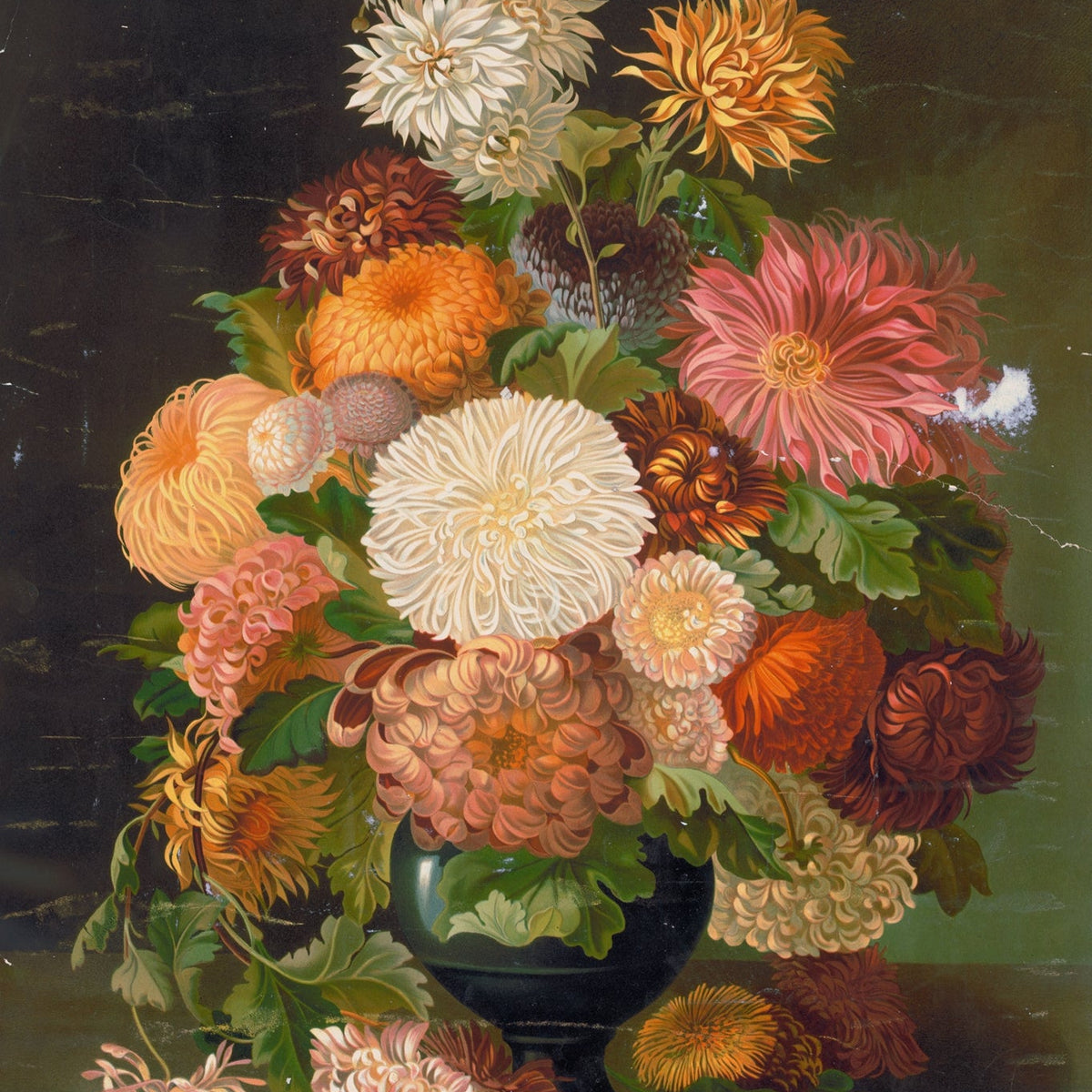 Floral Oil Painting - Chrysanthemum Bouquet Hand - Painted Art - Oil Painting Haven