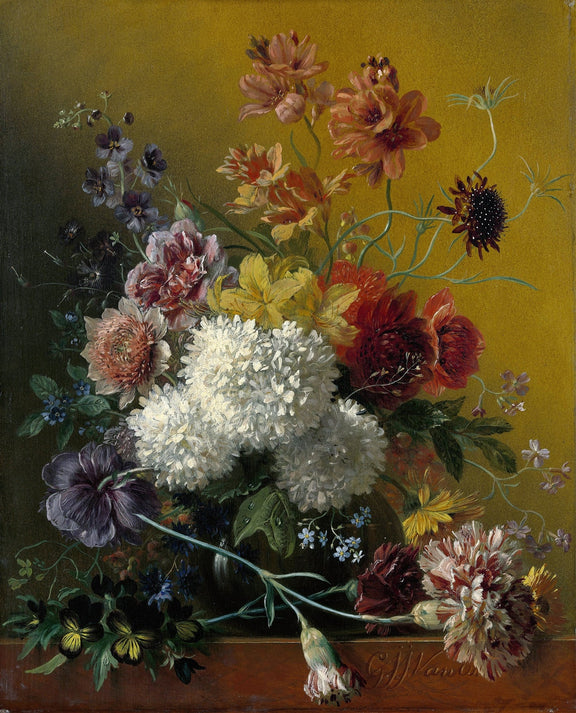 Floral Oil Painting - Chrysanthemum Still Life in Glass Vase - Oil Painting Haven