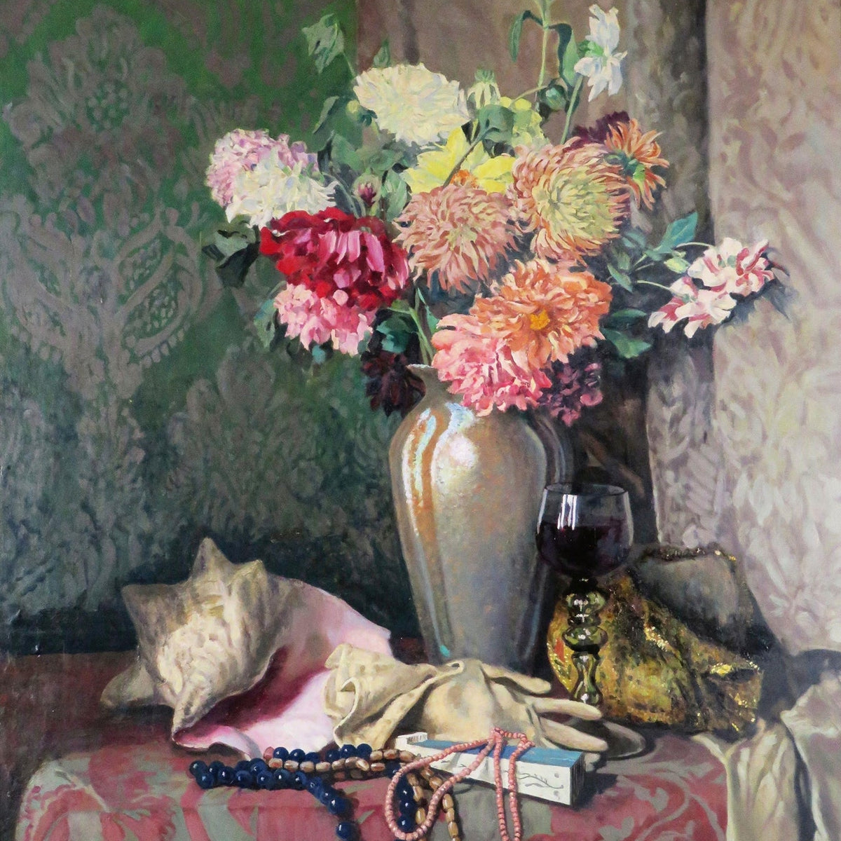 Floral Oil Painting - Chrysanthemum Vase Still Life Canvas Art - Oil Painting Haven
