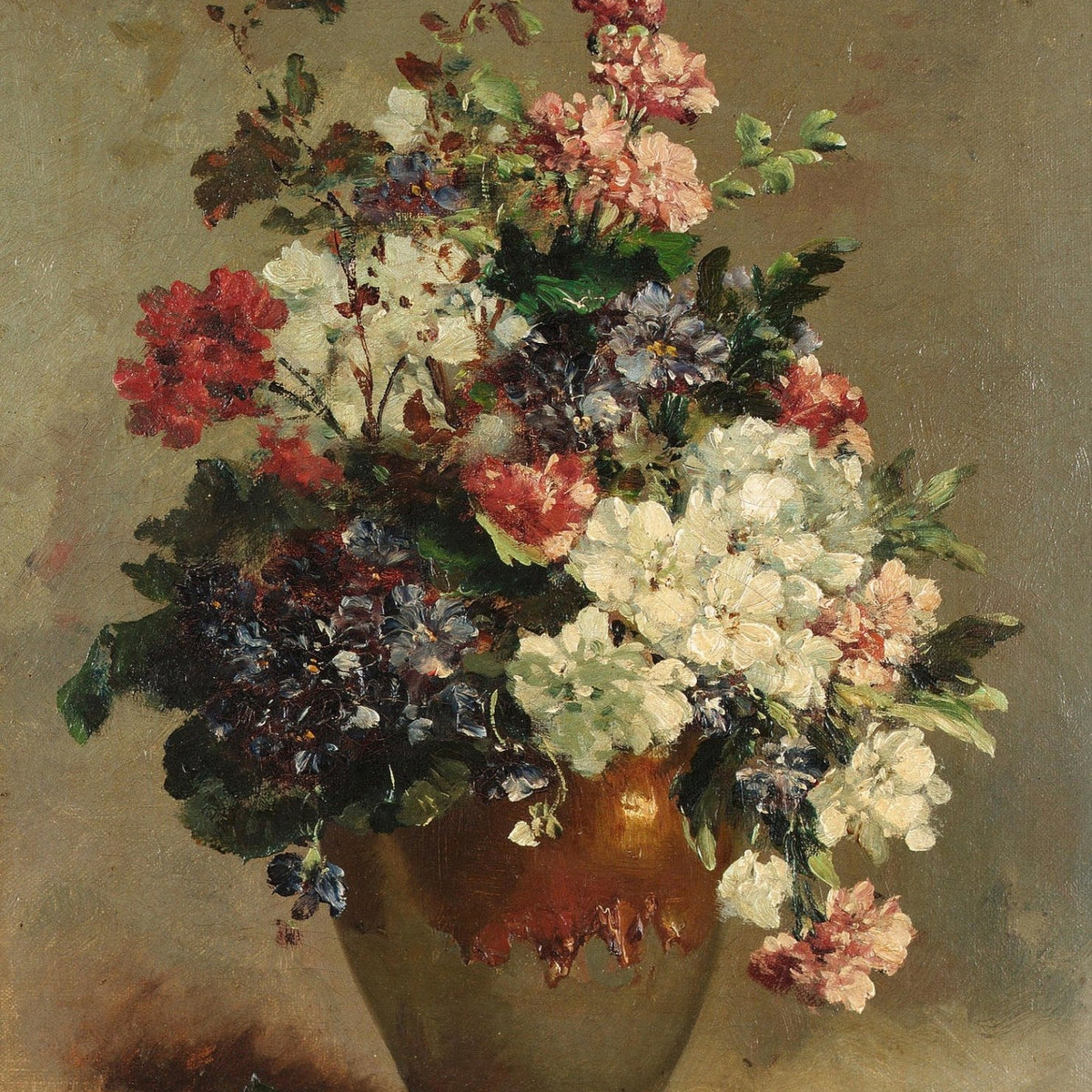 Floral Oil Painting - Classic Bouquet in Antique Ceramic Vase - Oil Painting Haven