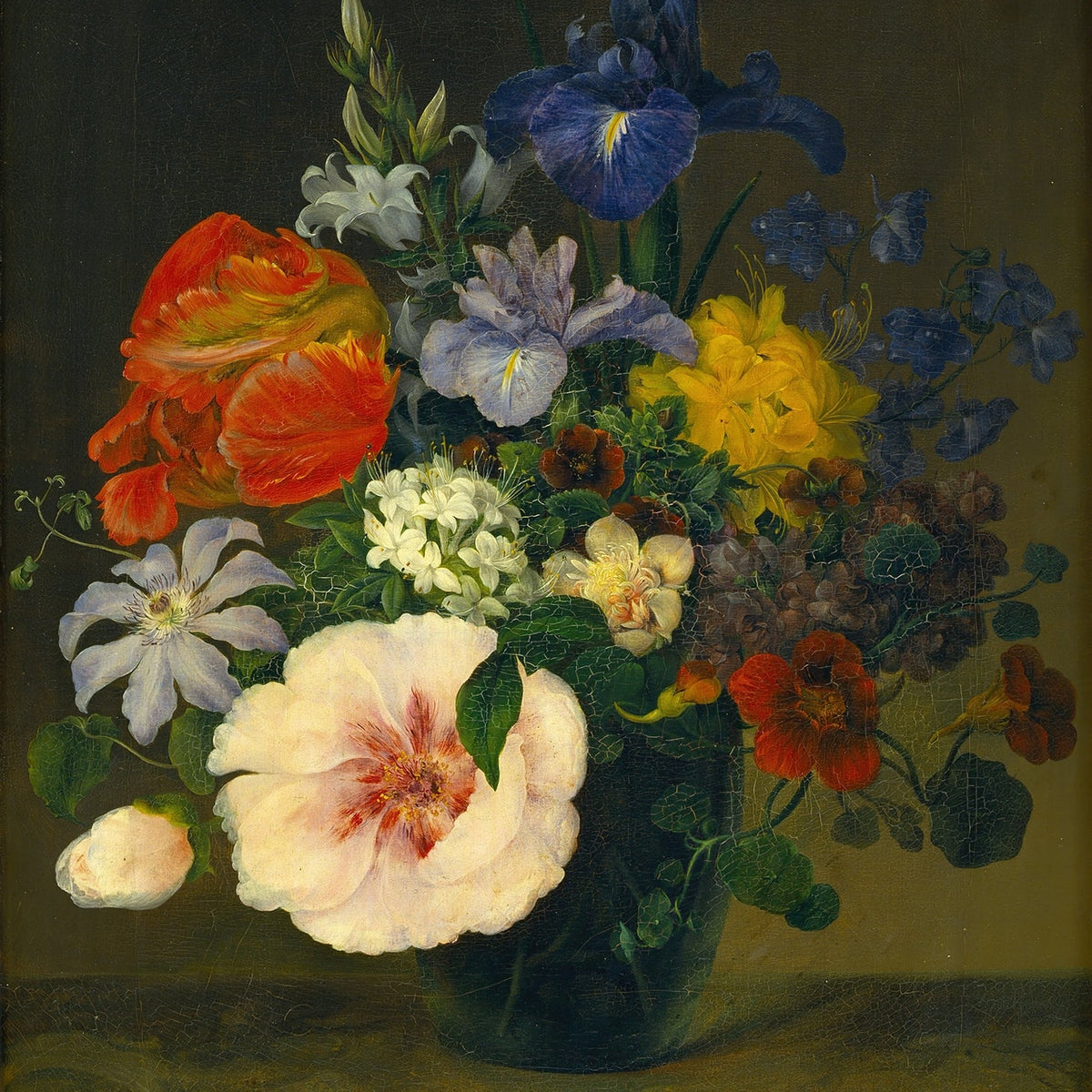 Floral Oil Painting - Classic Bouquet in Dark Green Vase - Oil Painting Haven