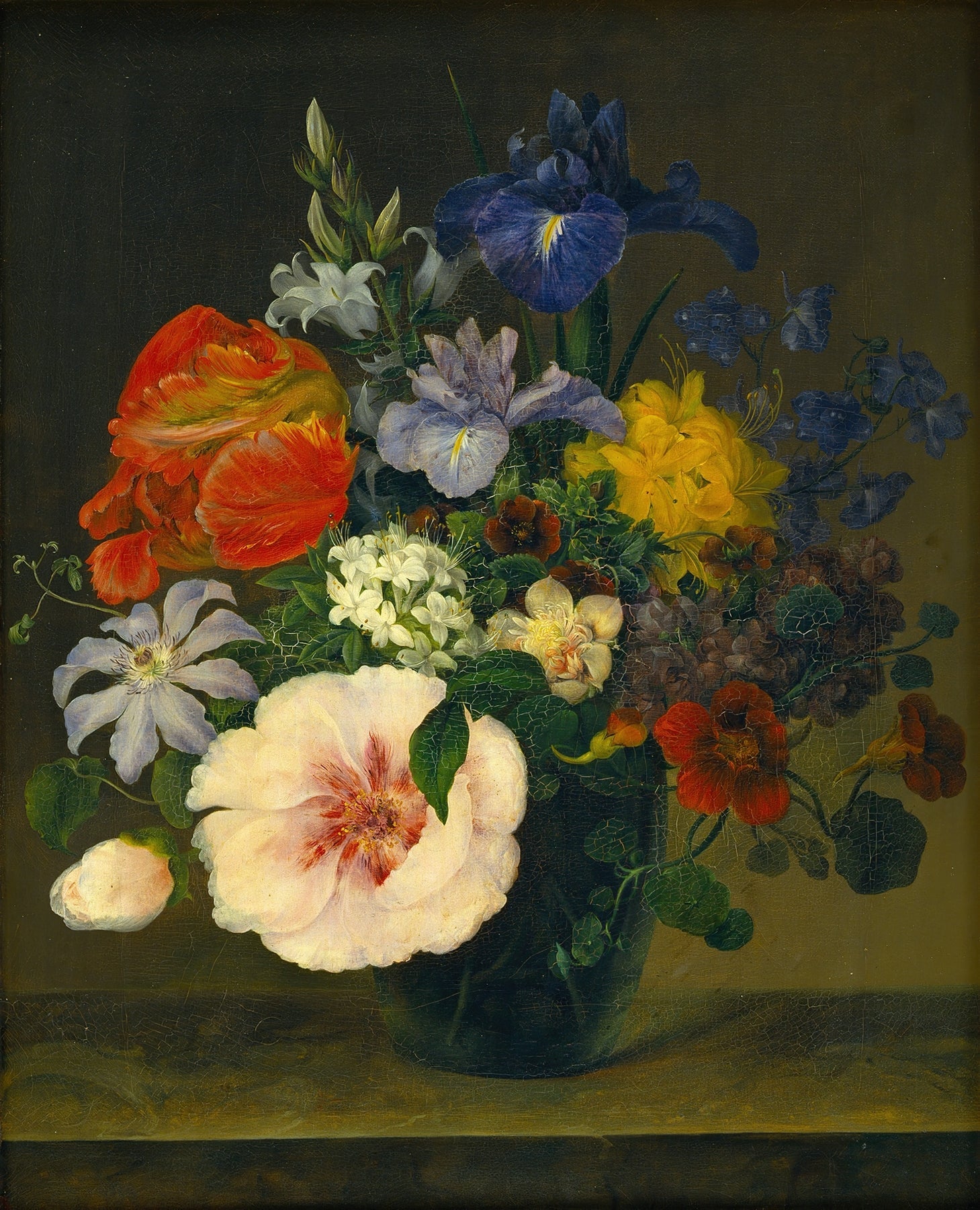 Floral Oil Painting - Classic Bouquet in Dark Green Vase - Oil Painting Haven