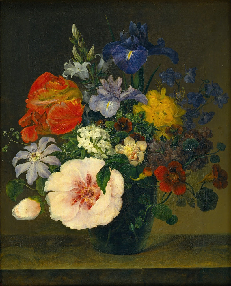 Floral Oil Painting - Classic Bouquet in Dark Green Vase - Oil Painting Haven