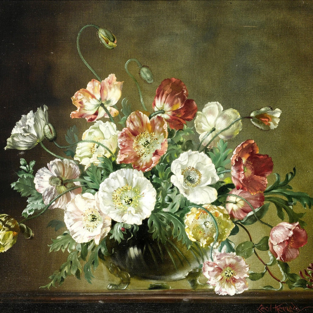Floral Oil Painting - Classic Poppy Bouquet Still Life Artwork - Oil Painting Haven