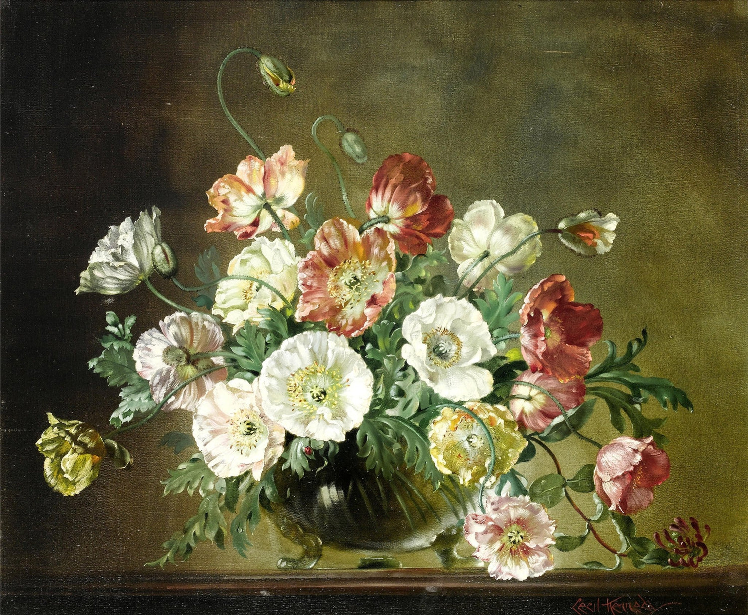 Floral Oil Painting - Classic Poppy Bouquet Still Life Artwork - Oil Painting Haven