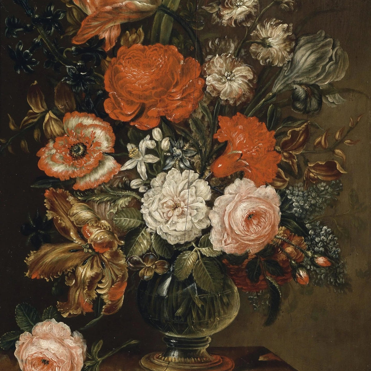 Floral Oil Painting - Colorful Blooms in Glass Vase - Oil Painting Haven