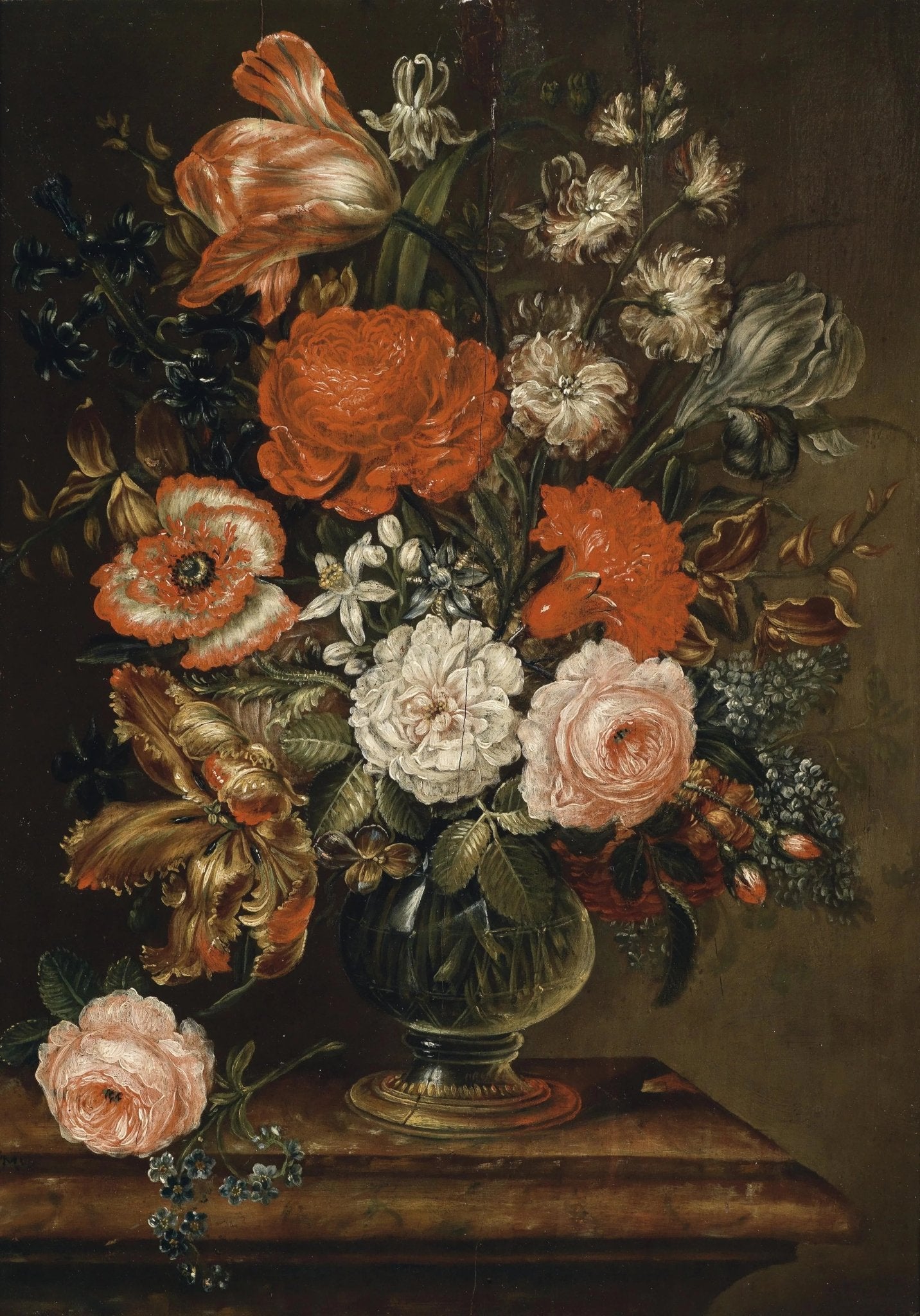 Floral Oil Painting - Colorful Blooms in Glass Vase - Oil Painting Haven