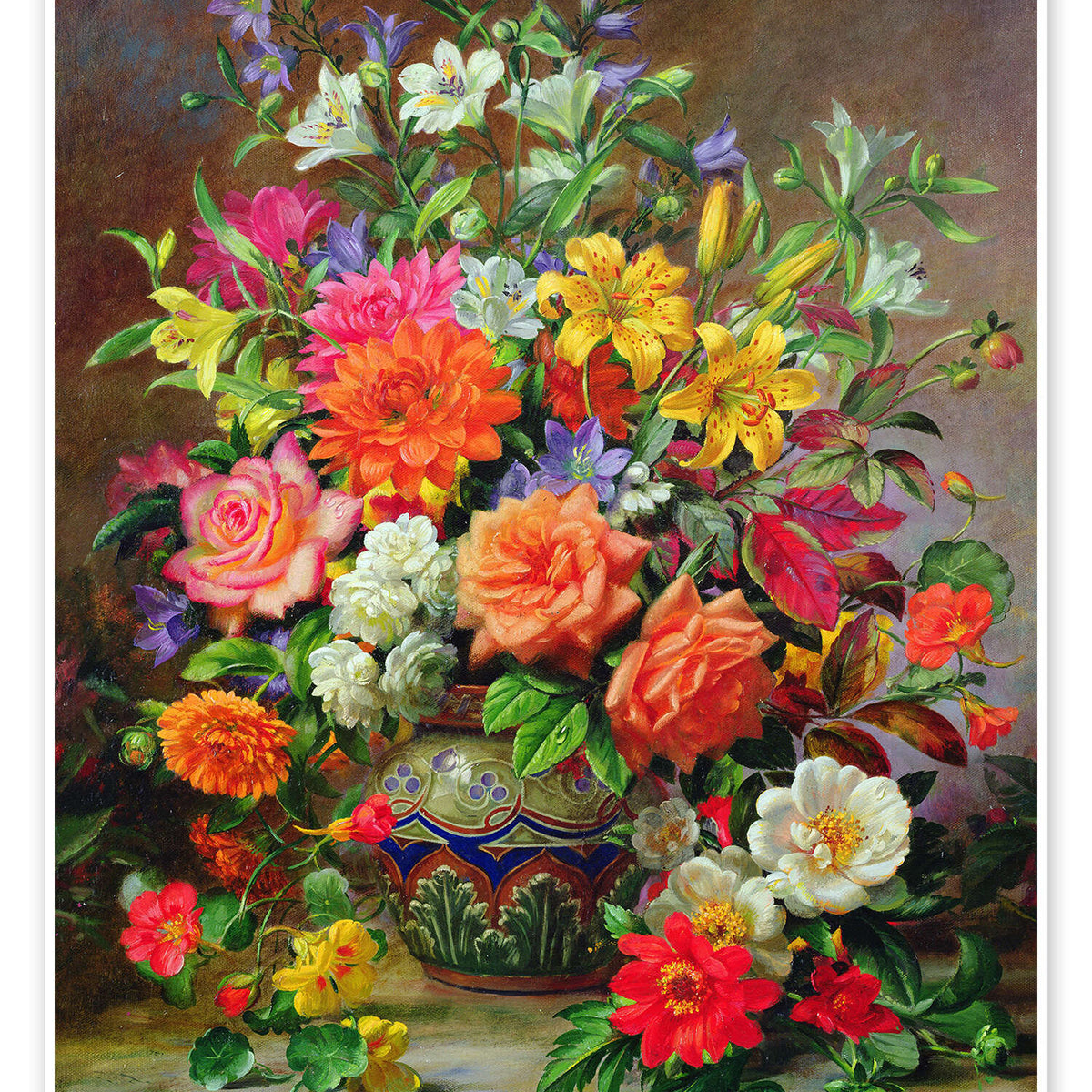 Blumen-Ölgemälde – Arrangement aus Lilien und Rosen