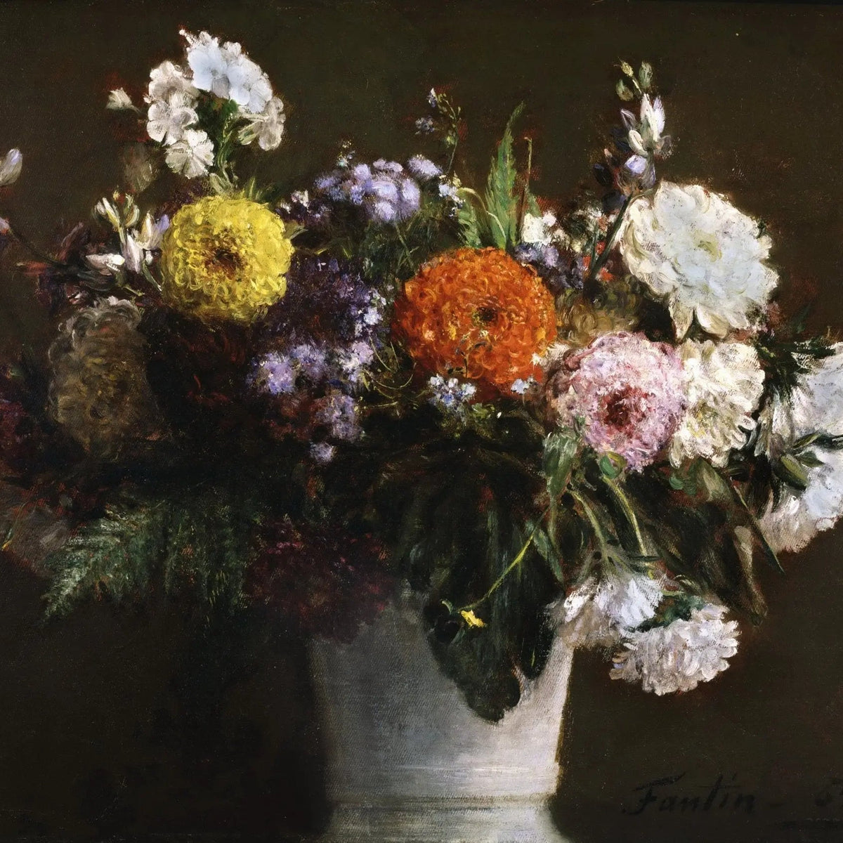 Floral Oil Painting - Colorful Bouquet in White Vase - Oil Painting Haven