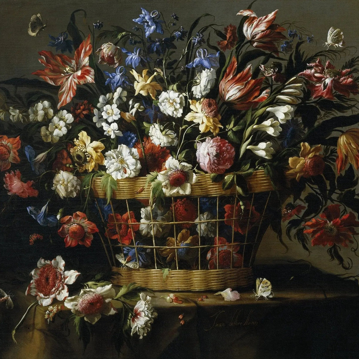 Floral Oil Painting - Colorful Bouquet in Wicker Basket - Oil Painting Haven