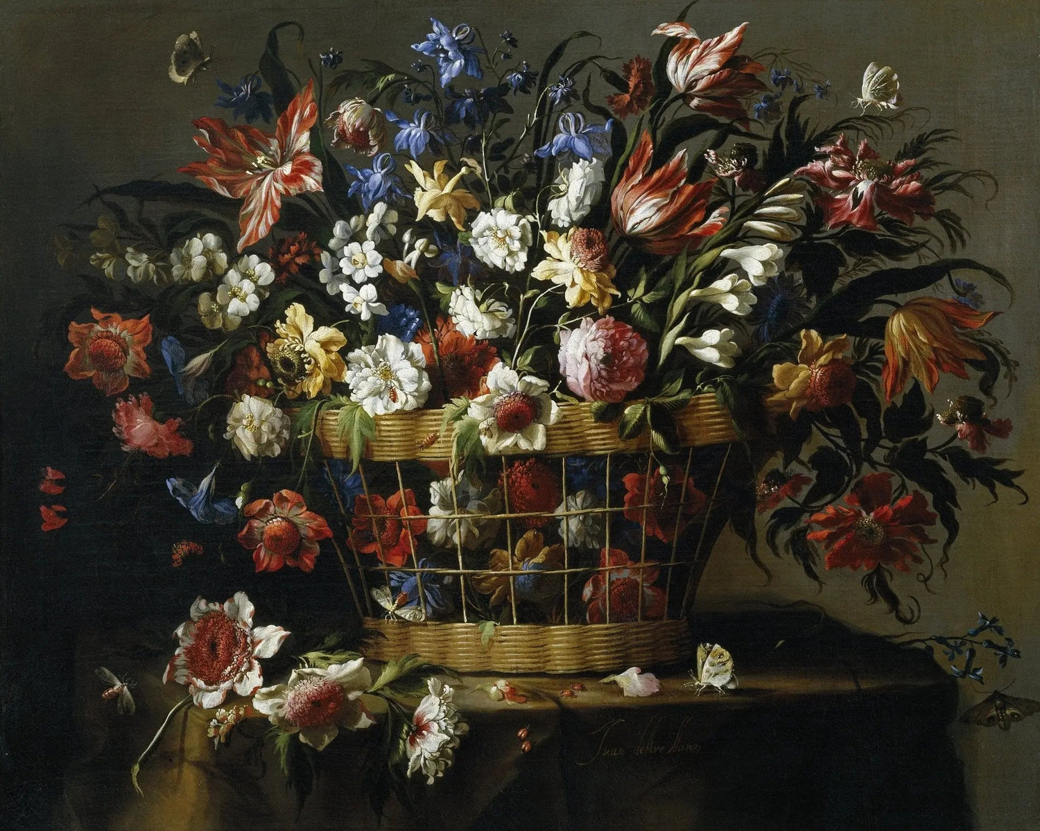 Floral Oil Painting - Colorful Bouquet in Wicker Basket - Oil Painting Haven