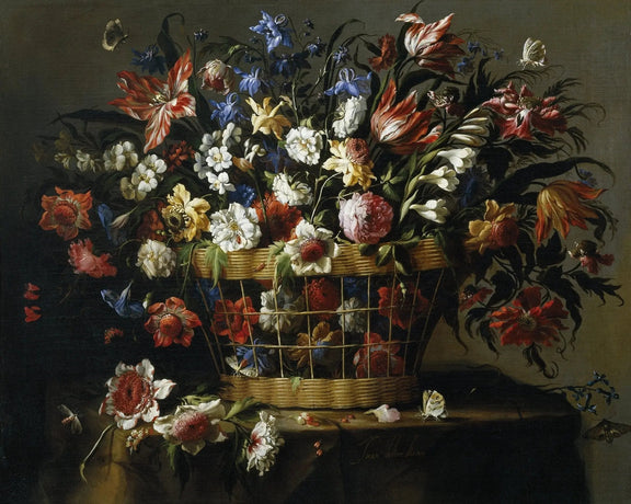 Floral Oil Painting - Colorful Bouquet in Wicker Basket - Oil Painting Haven