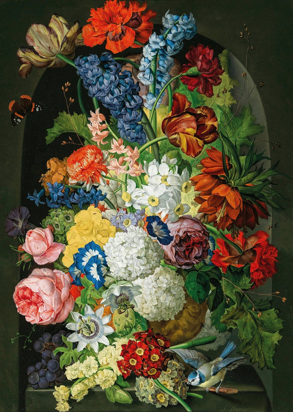 Floral Oil Painting - Colorful Bouquet with Bird Hand - Painted - Oil Painting Haven