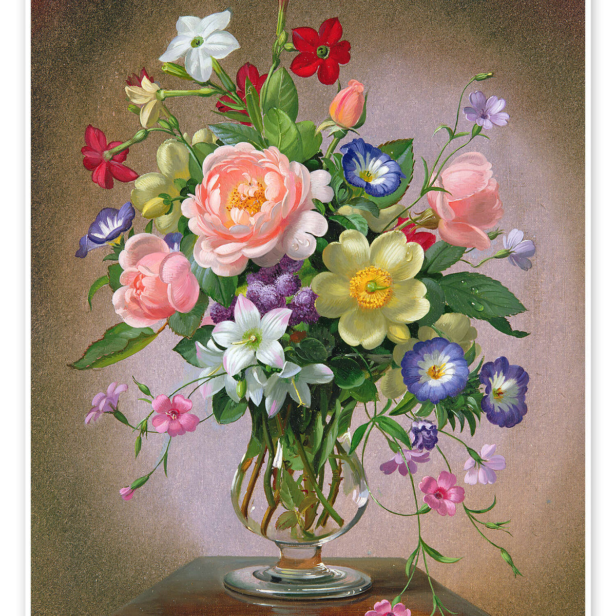 Floral Oil Painting - Colorful Mixed Garden Bouquet in Glass Vase