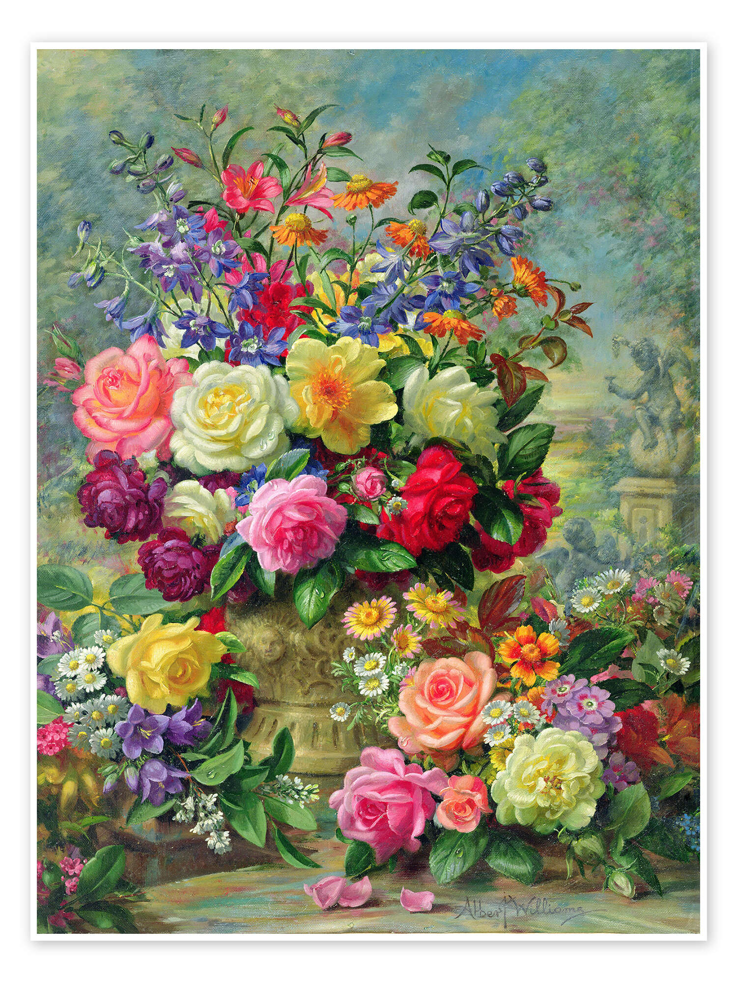 Floral Oil Painting - Colorful Roses and Garden Bouquet