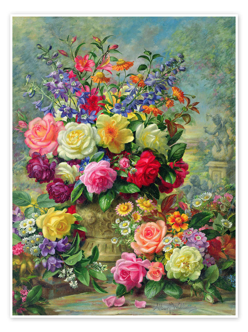 Floral Oil Painting - Colorful Roses and Garden Bouquet